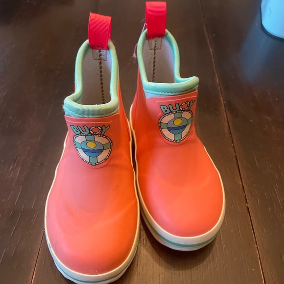 Buoy Children's Coral & Seafoam Rubber Slip On Deck Boots BB109 - Picture 2 of 3